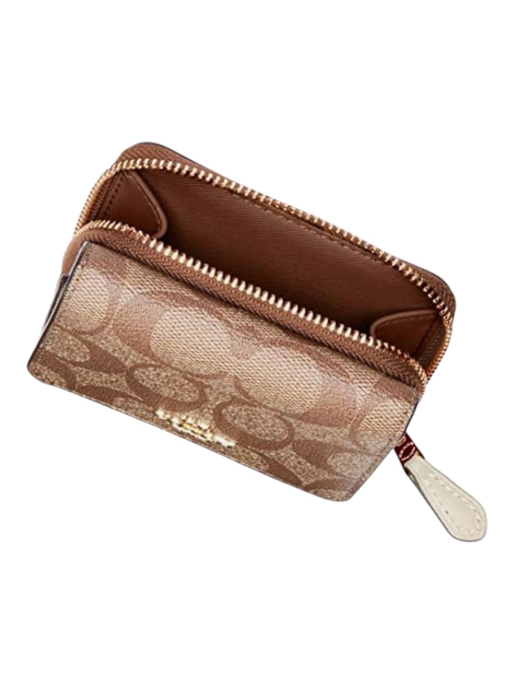 COACH Small Tri-Fold Wallet in Khaki and Gold Signature Coated Canvas - Picture 8 of 10